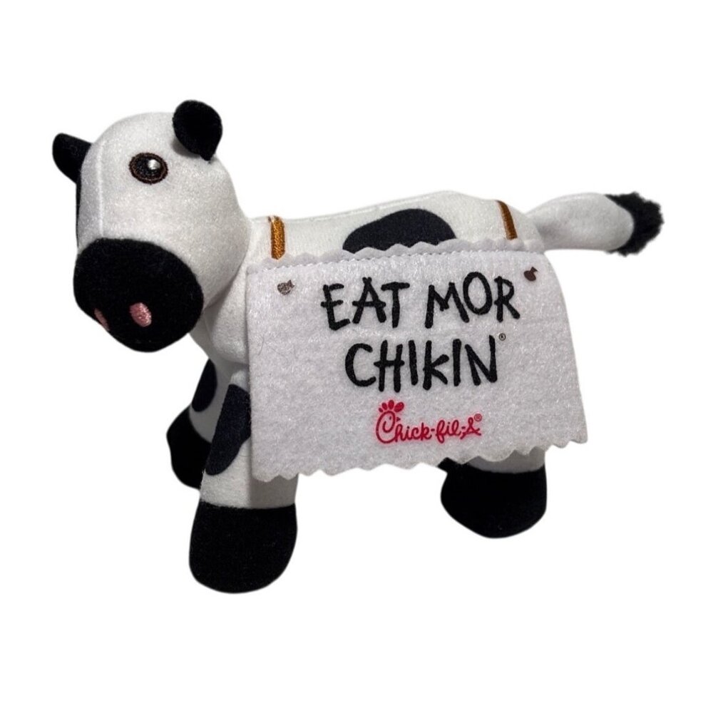 Chick-Fil-A Eat Mor Chikin Plush Cow Toy 4" Tall X 5" Long
